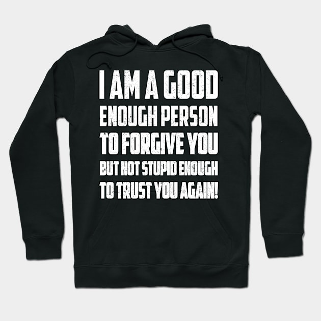 I AM A GOOD ENOUGH PERSON TO FORGIVE YOU BUT NOT STUPID ENOUGH TO TRUST YOU AGAIN! Hoodie by SilverTee